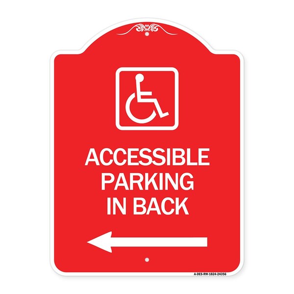 Signmission Accessible Parking on Left Arrow W/ Graphic, Red & White Aluminum Sign, 18" x 24", RW-1824-24356 A-DES-RW-1824-24356 - main